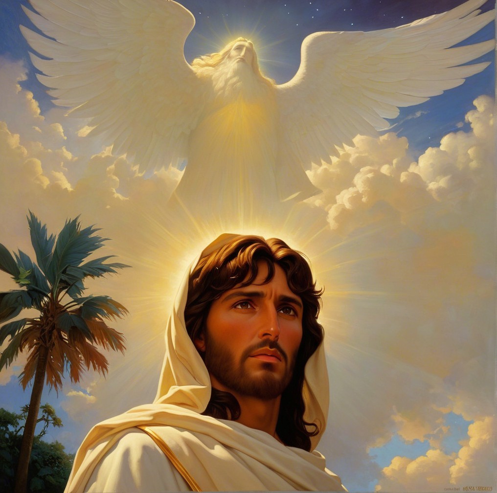 Serene Jesus Figure in Heavenly Cloud Background