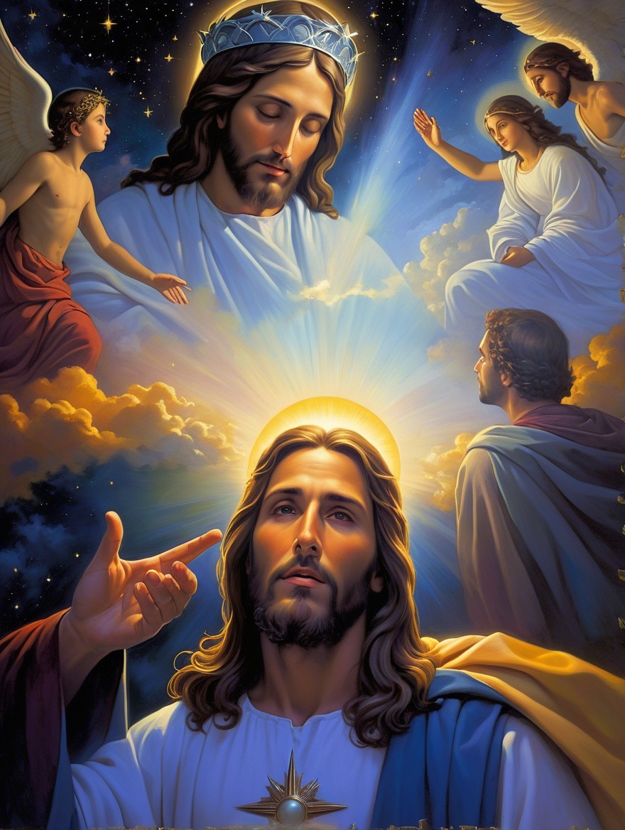 Serene Spiritual Scene with Jesus and Celestial Beings