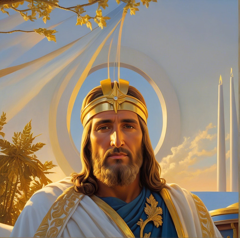 Majestic figure in ornate robes with golden crown