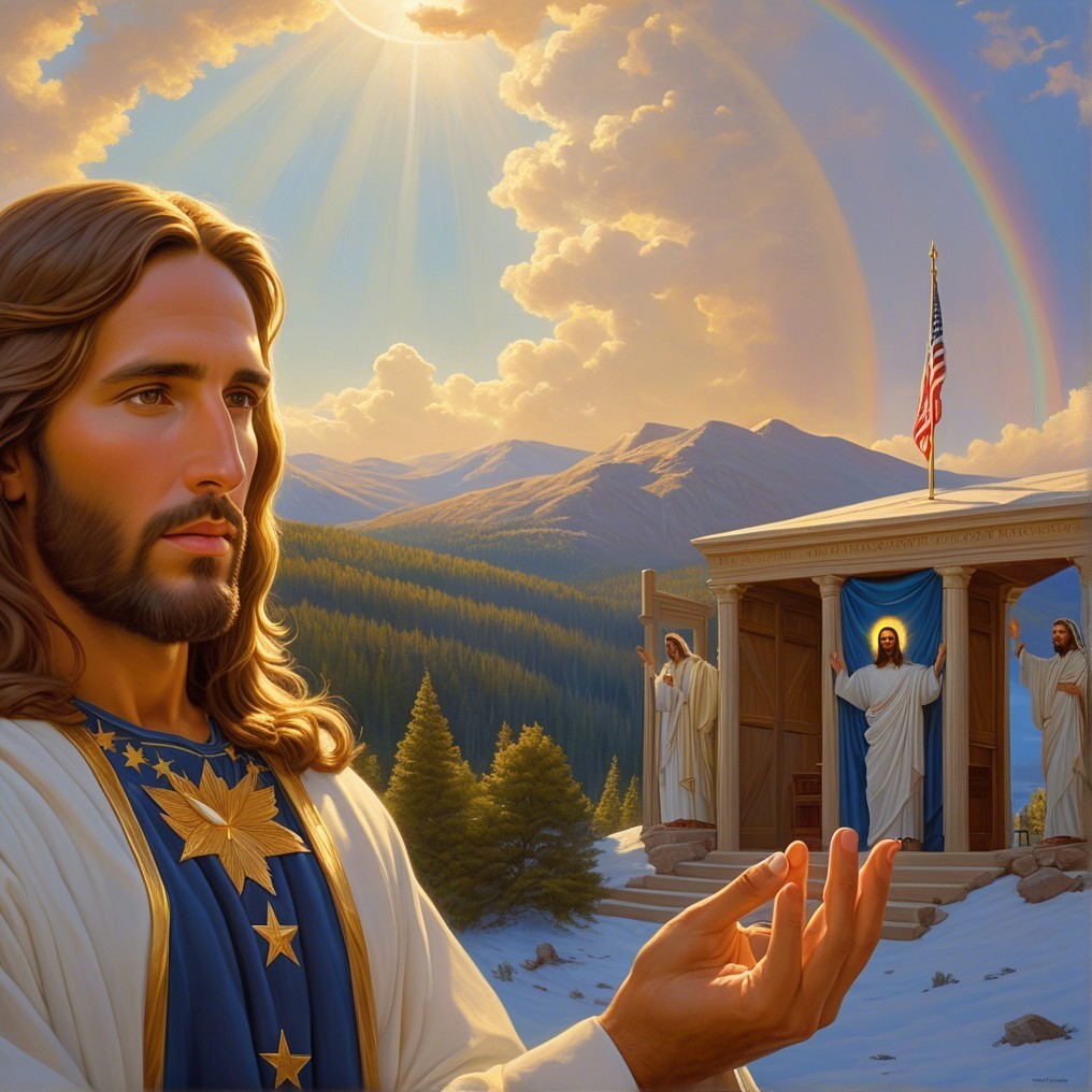 Serene Landscape with Mountains and Divine Figures