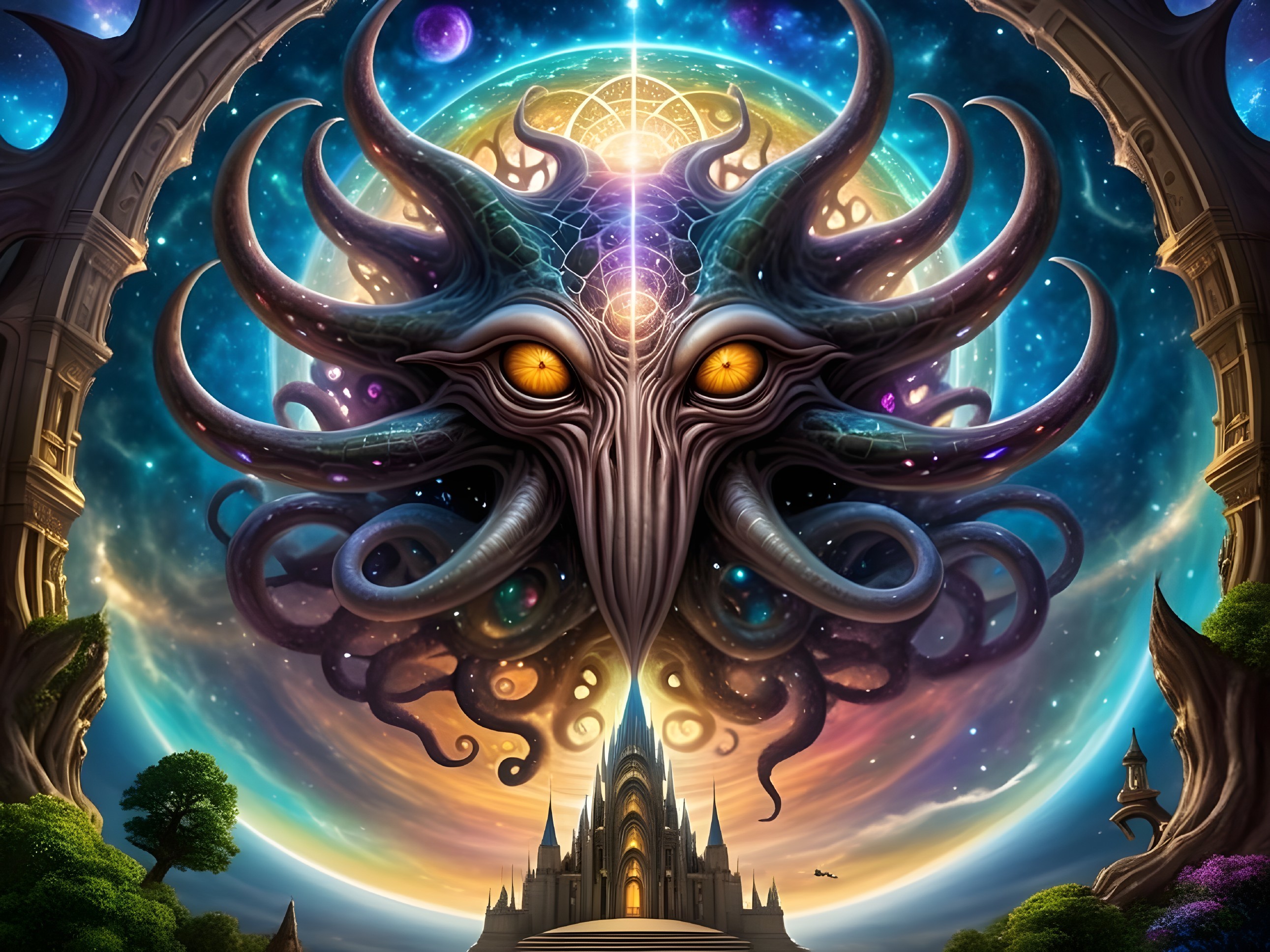 Cosmic Entity with Tentacles in Starry Background