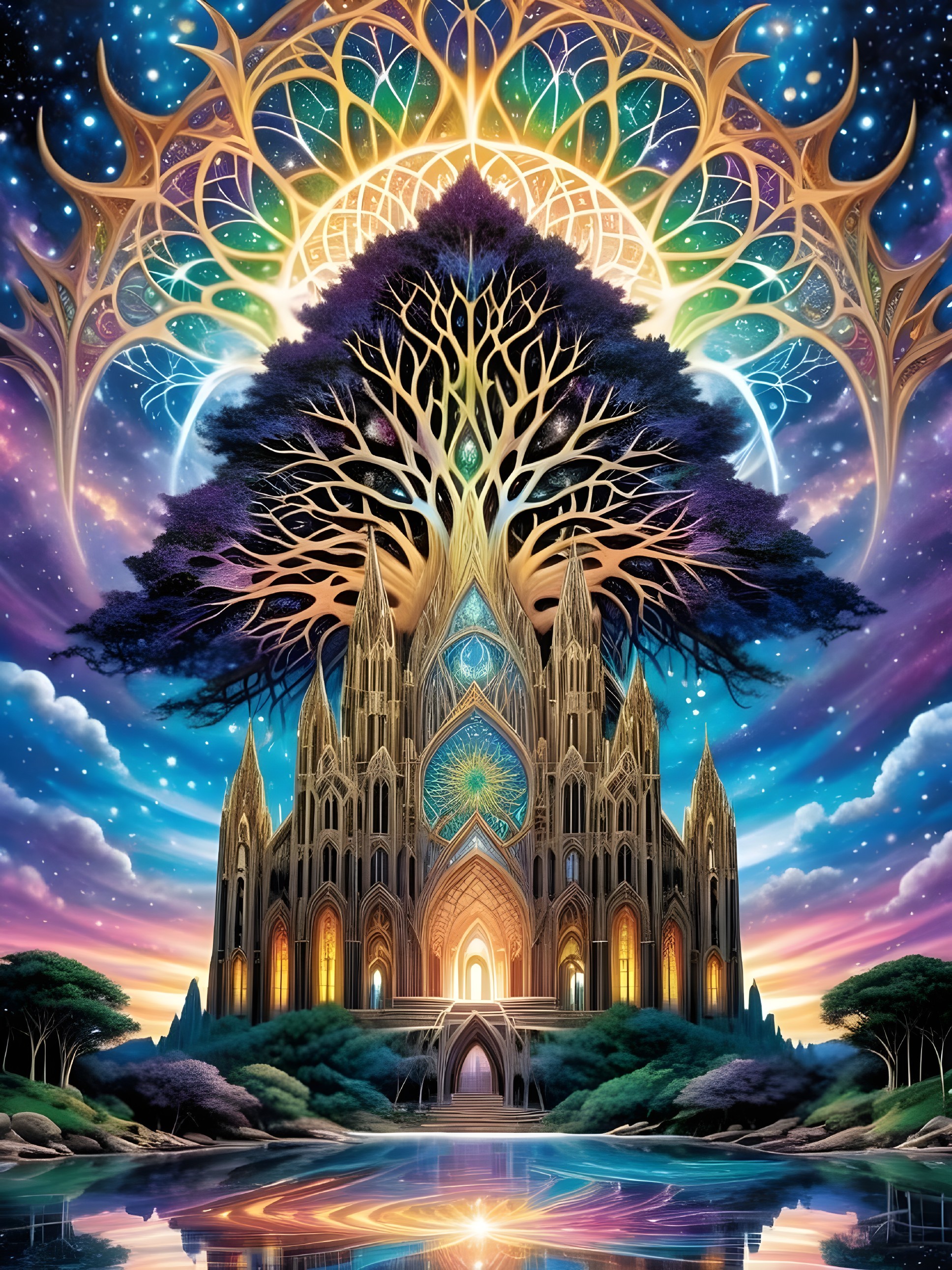 Majestic Cathedral Amidst Vibrant Natural Landscape