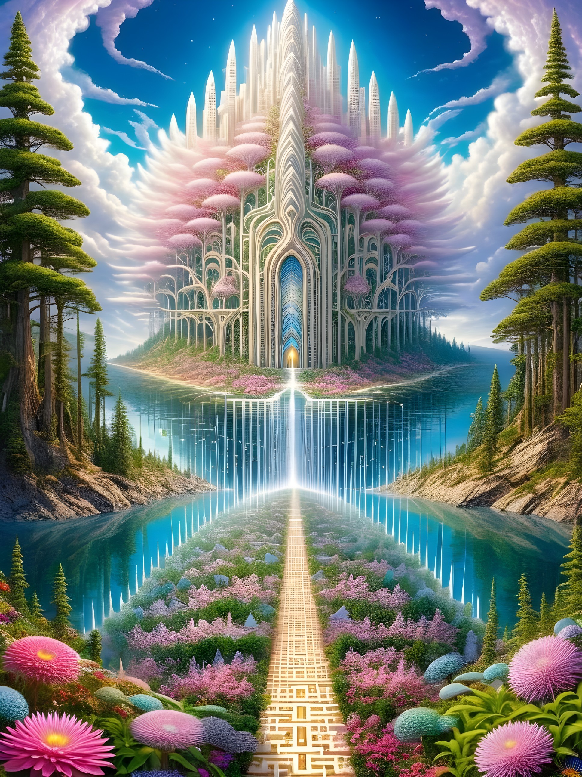 Majestic Fantasy Landscape with Ethereal Castle Structure
