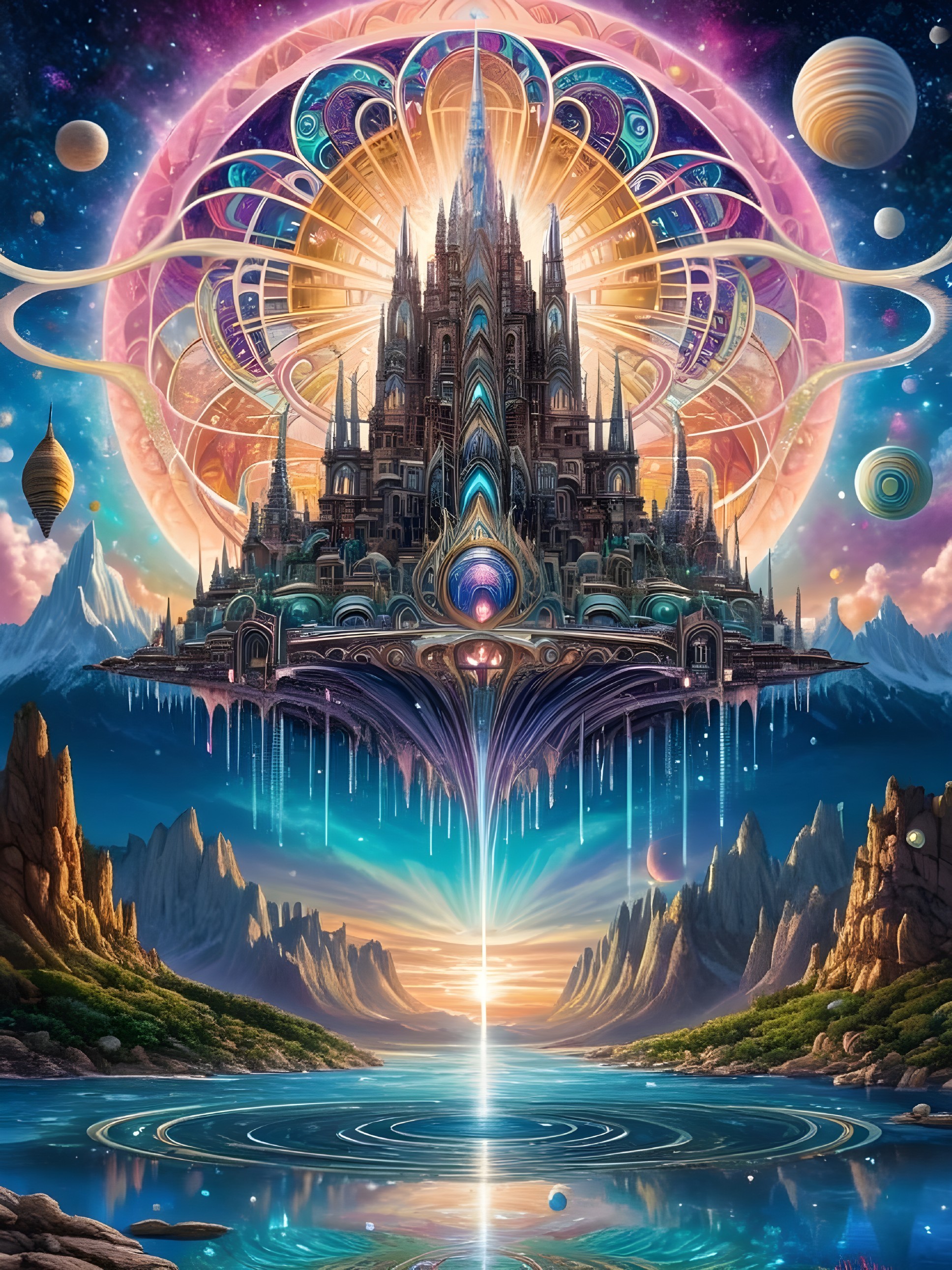 Majestic Castle in a Fantastical Celestial Landscape