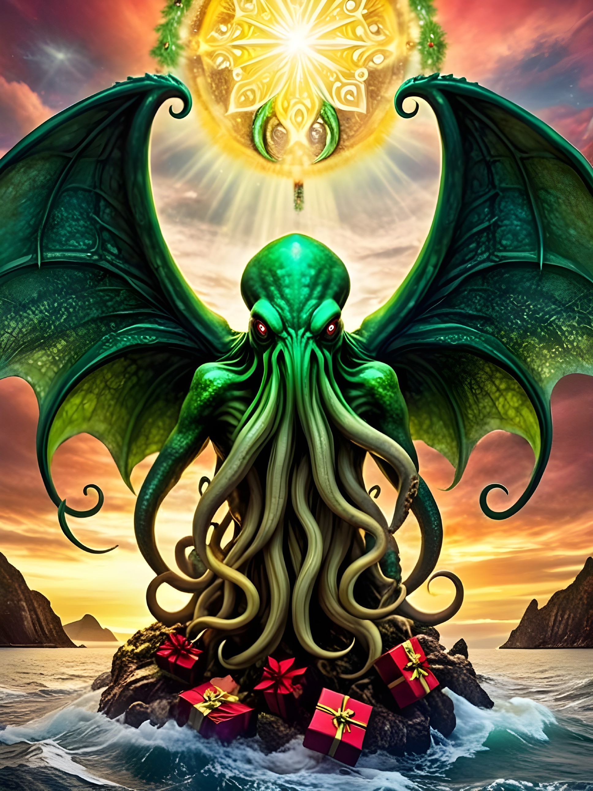 Fantastical Creature with Wings on Rocky Shoreline