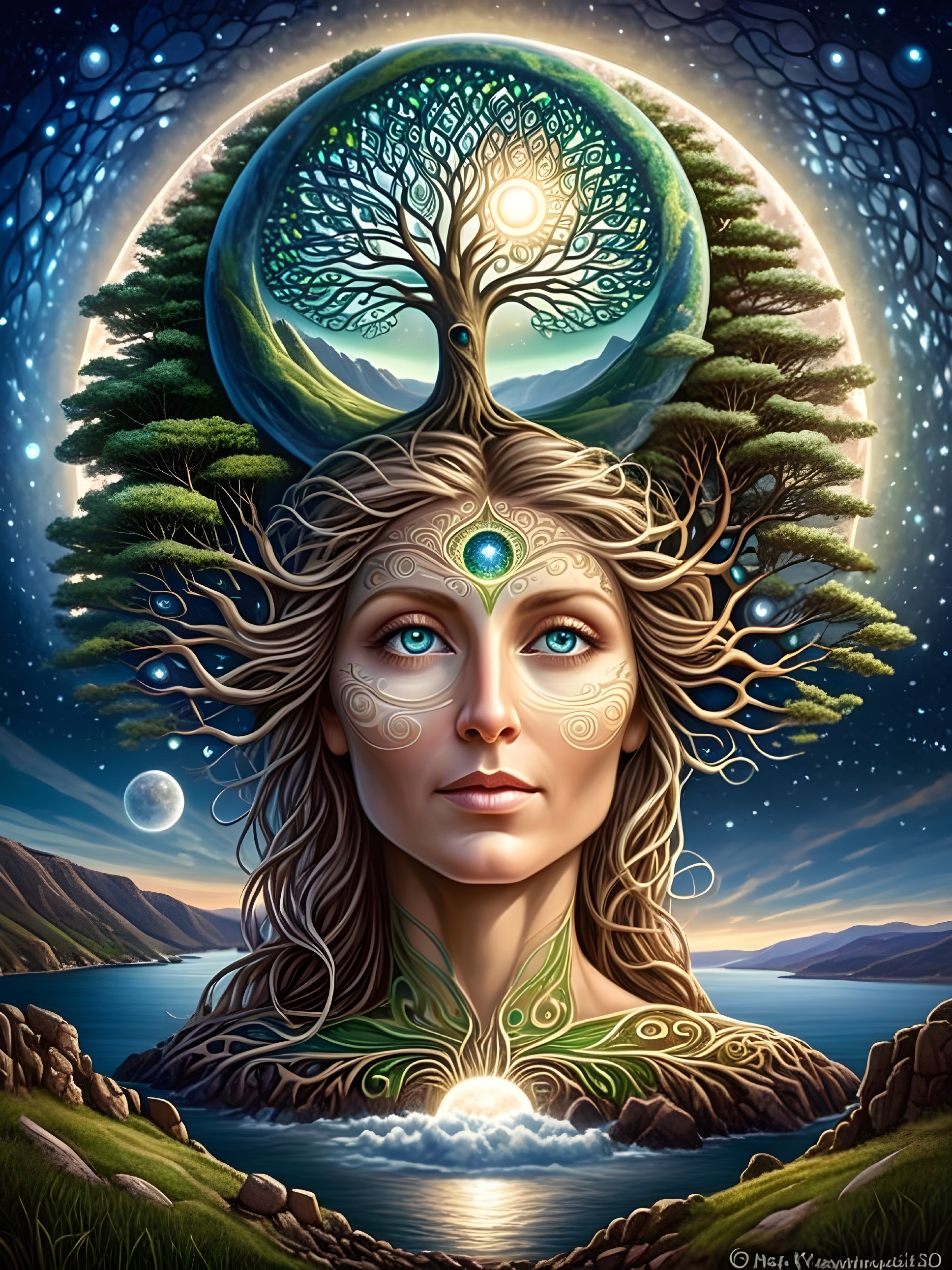 Surreal Portrait of Woman with Tree Headdress
