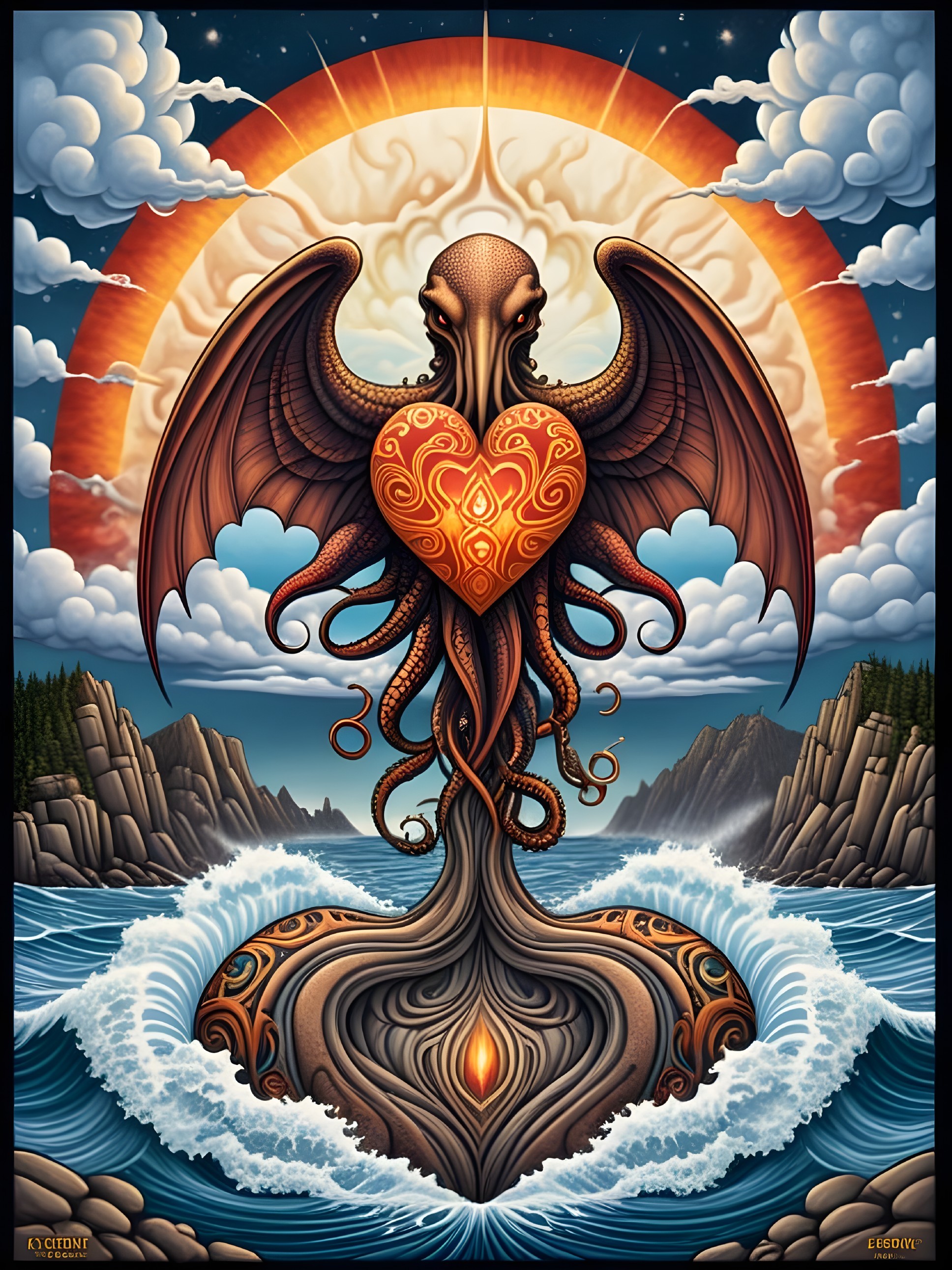 Mythical Creature with Heart in Dramatic Seascape