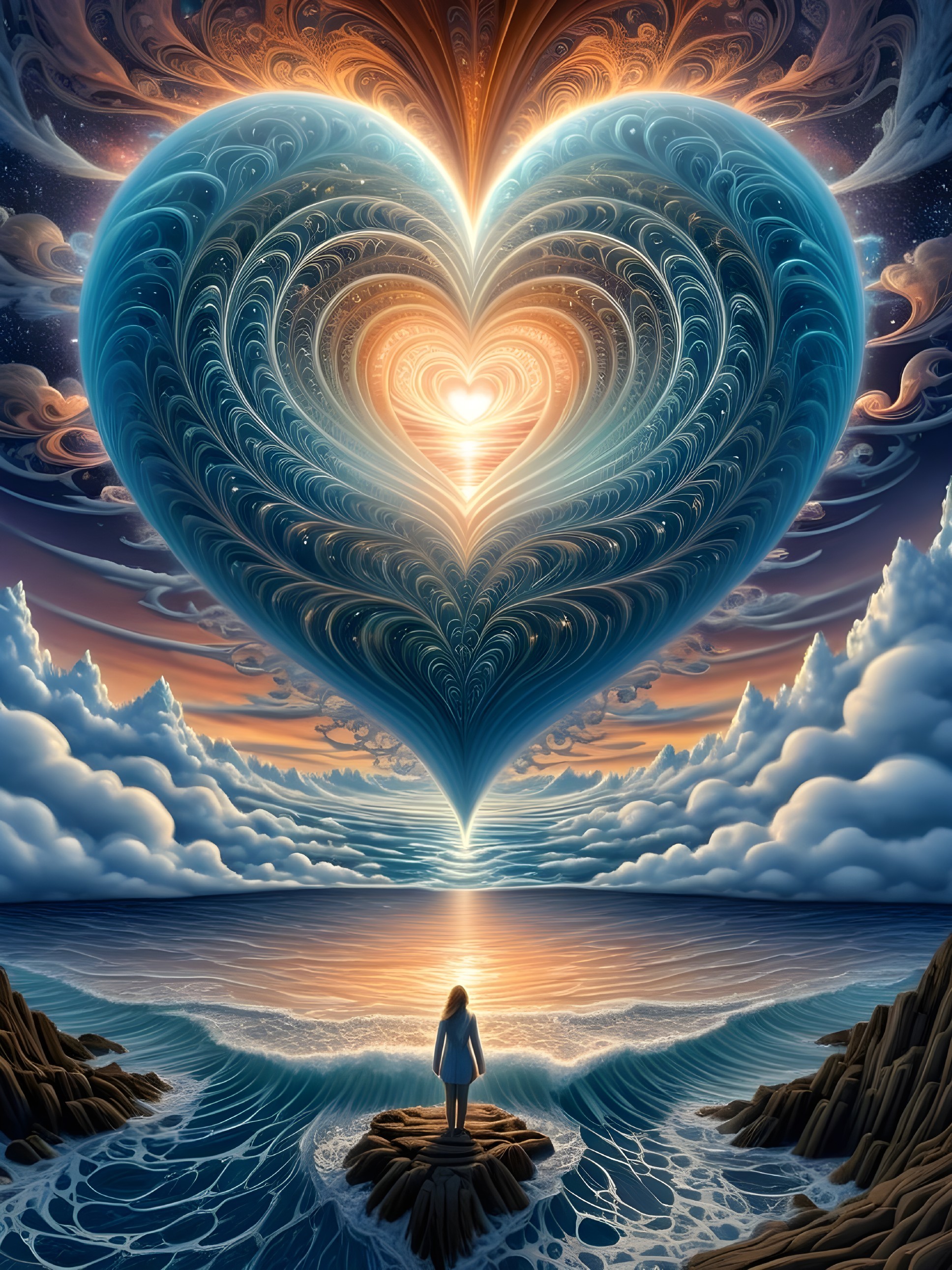 Surreal Heart-Shaped Vortex Over Rocky Shoreline