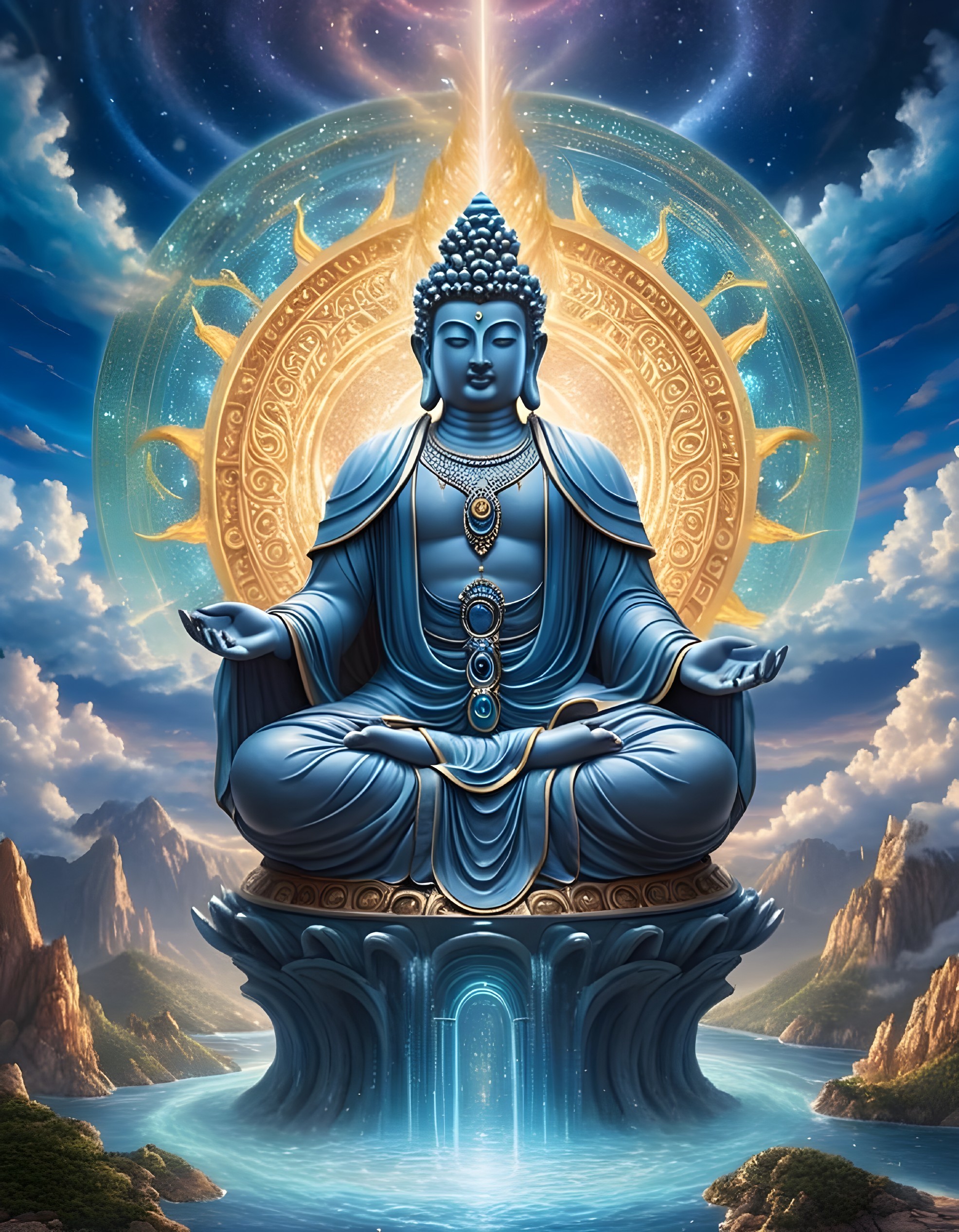 Serene Buddha Surrounded by Tranquil Landscape