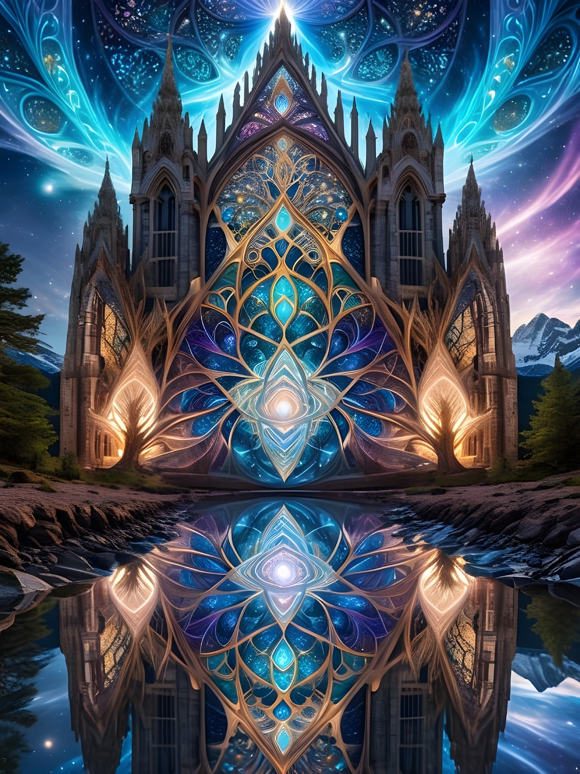 Gothic Cathedral in Vibrant Fantasy Landscape