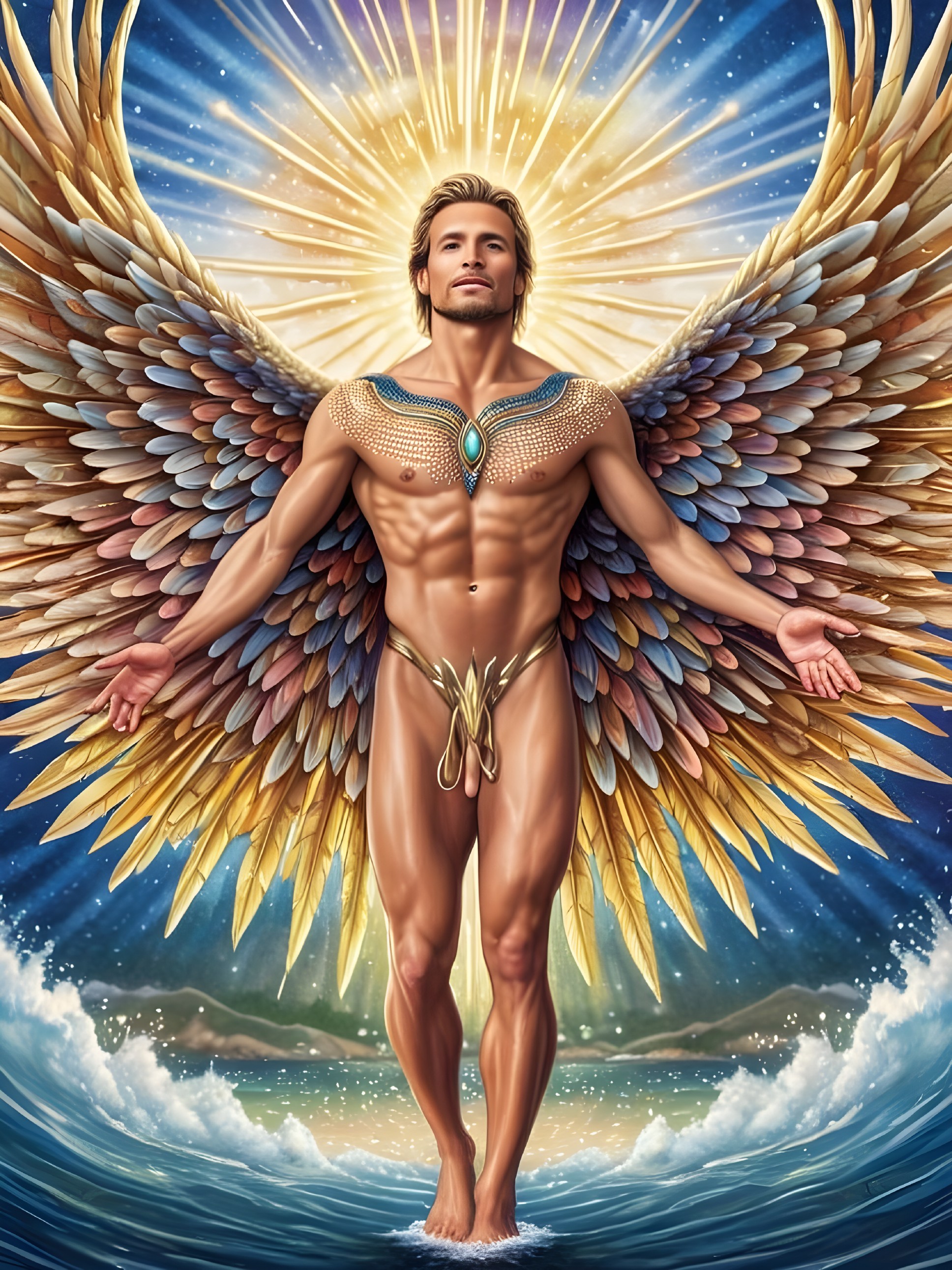 Majestic Angelic Figure in Serene Water Landscape