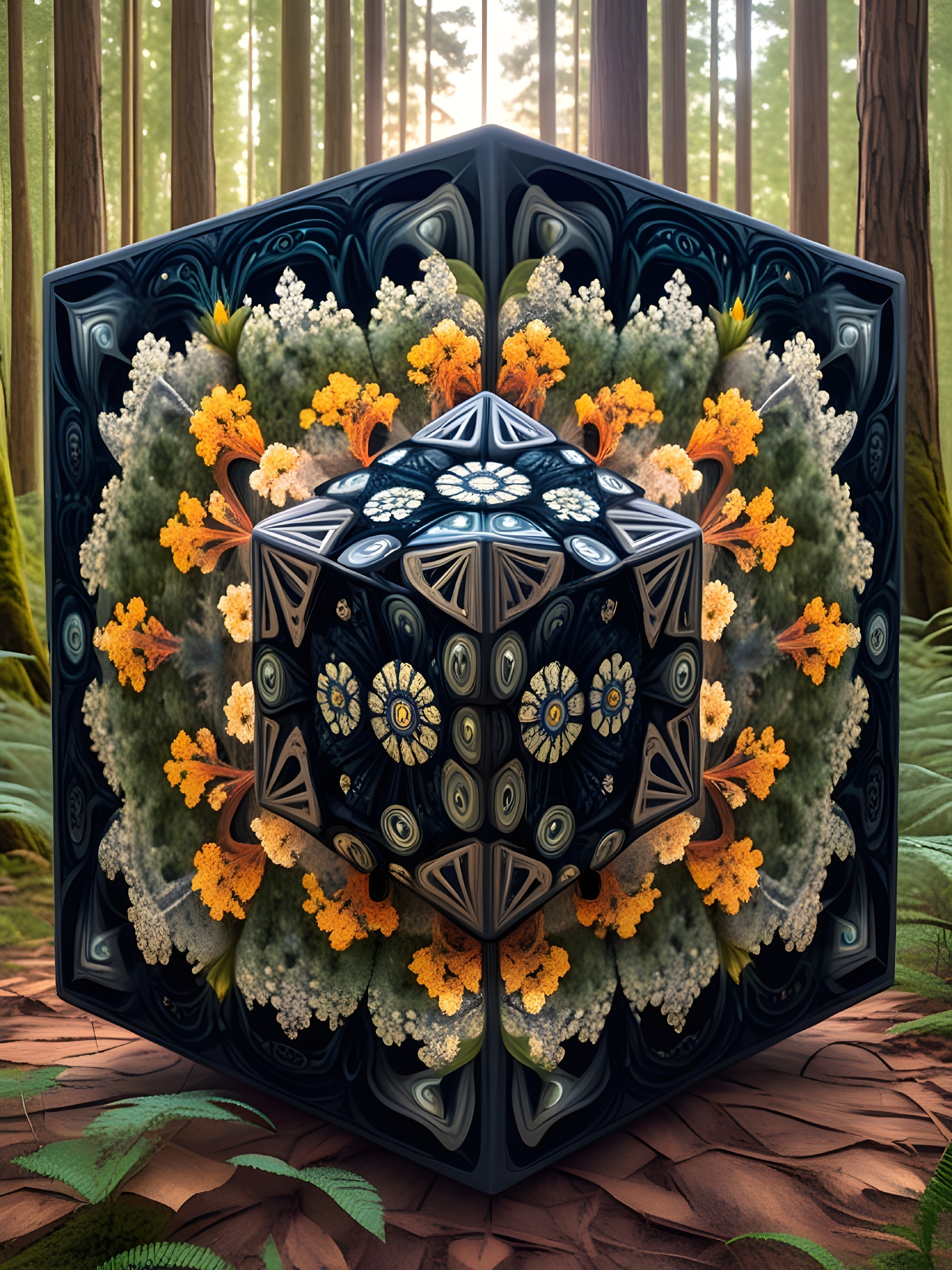 Symmetrical Kaleidoscopic Cube with Floral Patterns