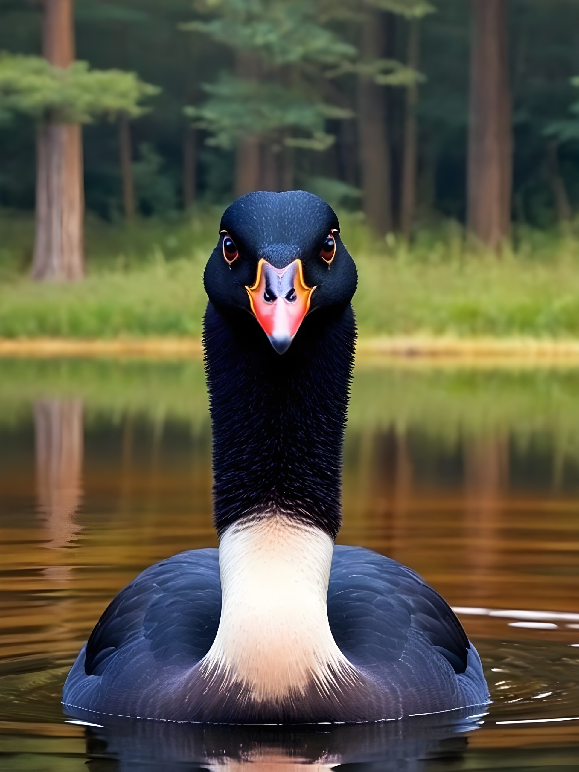 Close-up of a swan on a serene lake setting