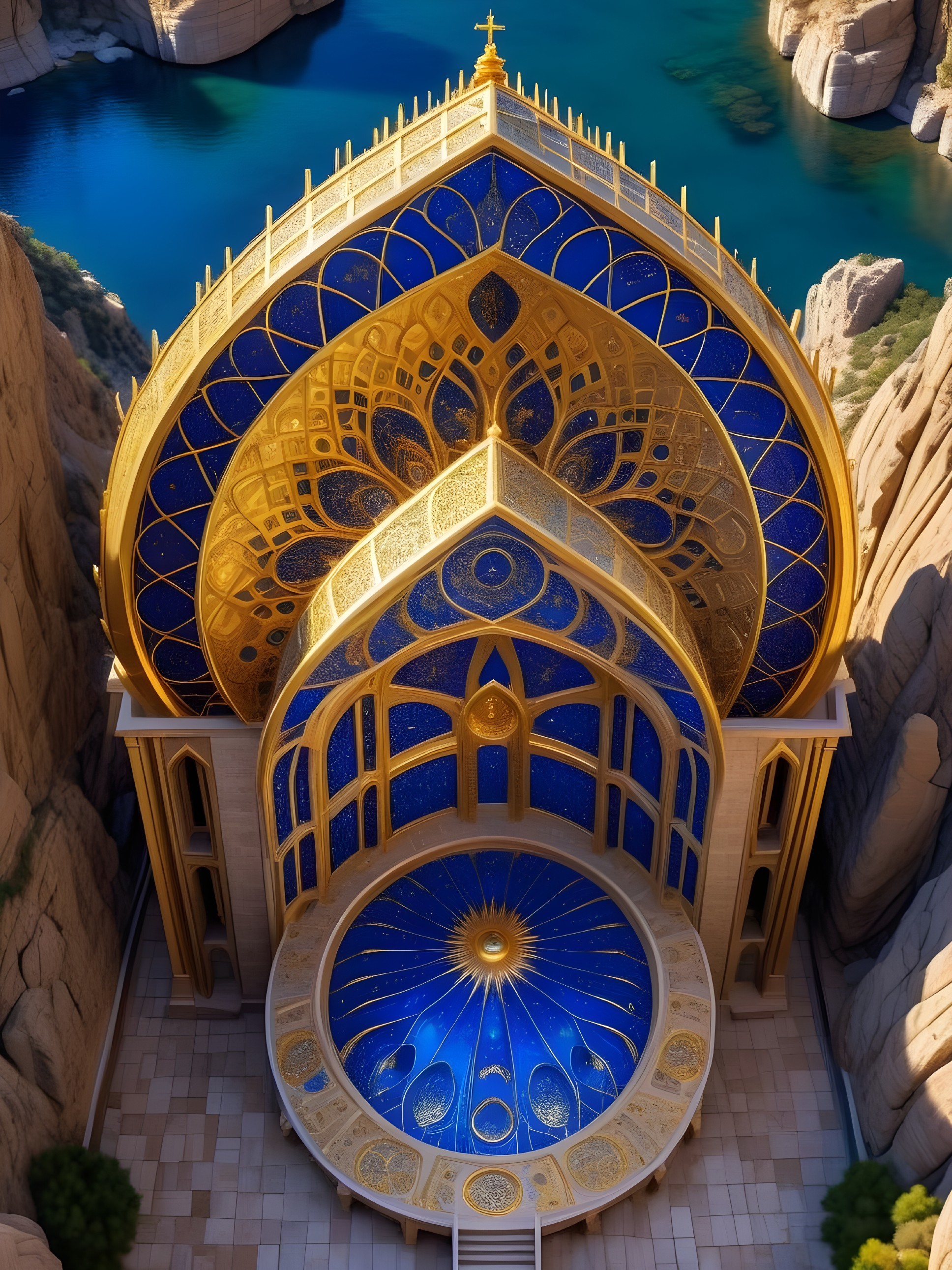 Ornate Dome Structure Above Serene Water Body