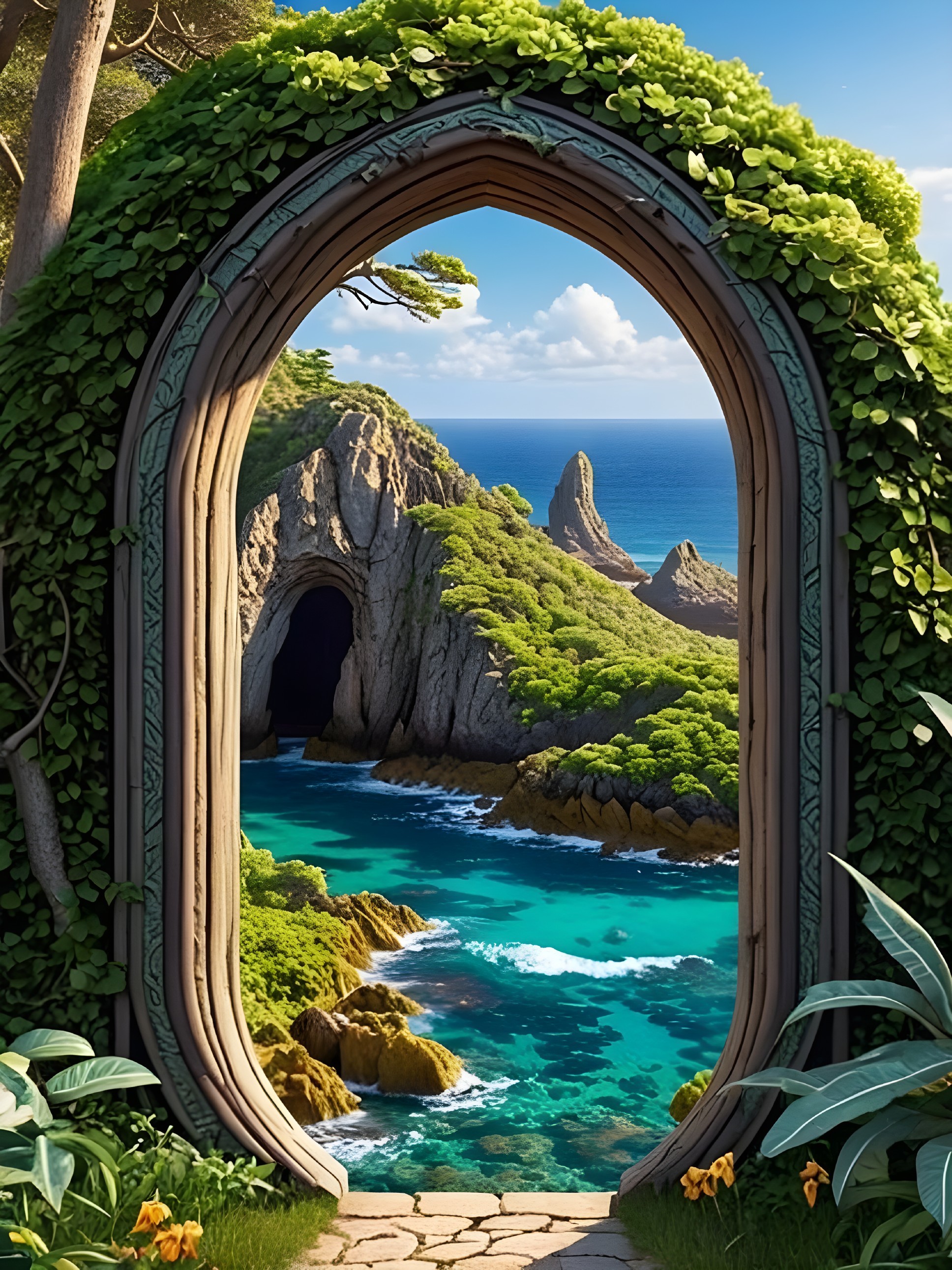 Mystical Archway Framing Coastal Turquoise Waters
