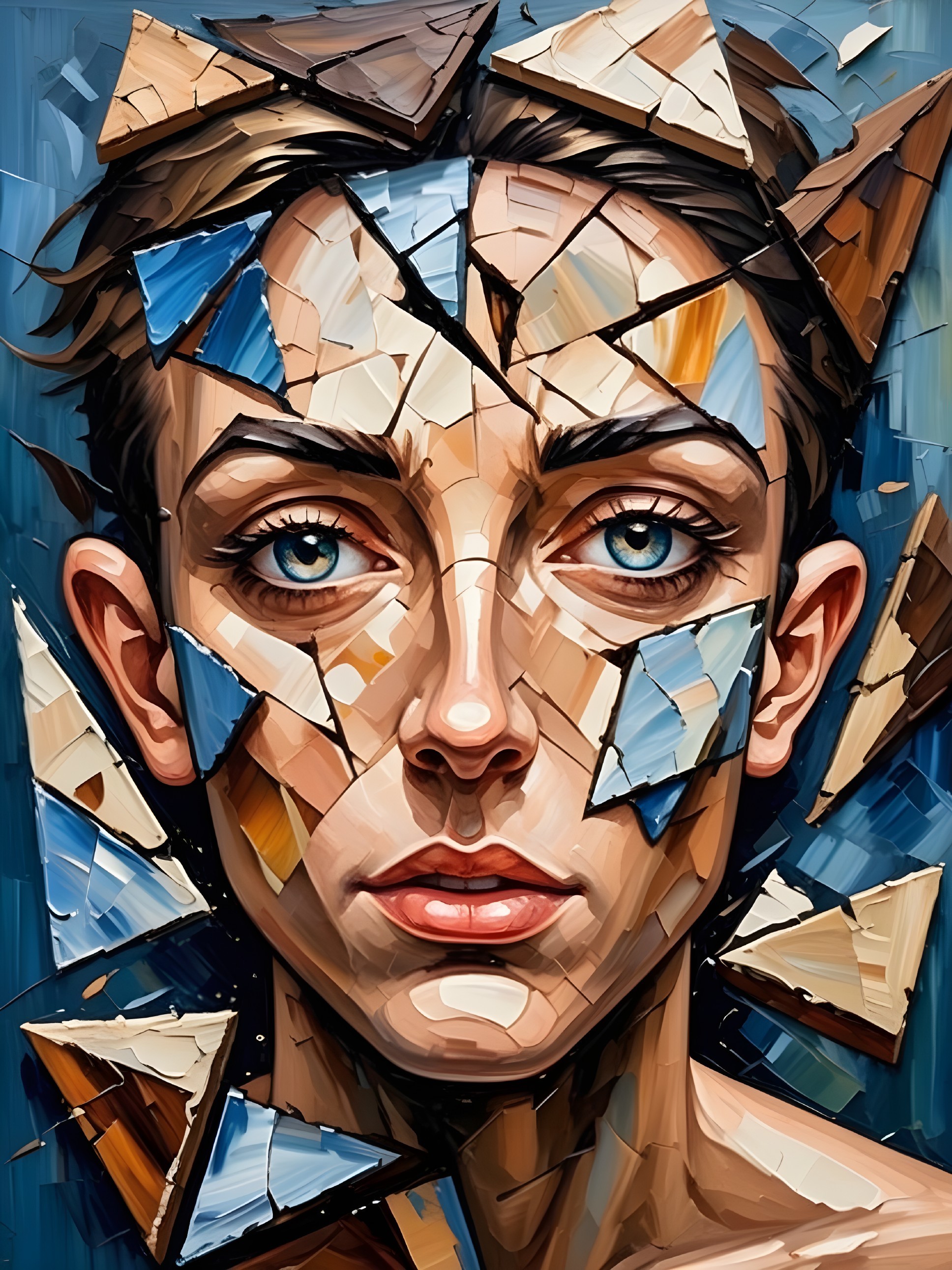 Portrait of a Young Person with Blue Eyes and Fragments