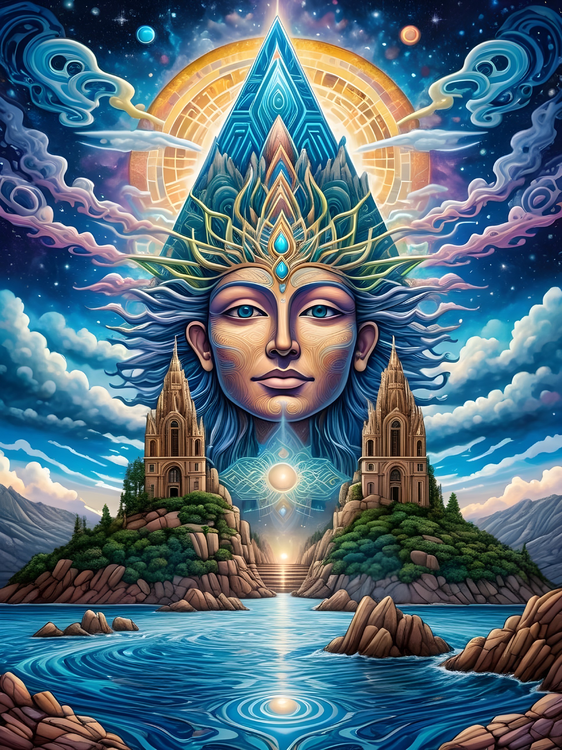 Celestial Being in Dreamlike Cosmic Landscape Painting