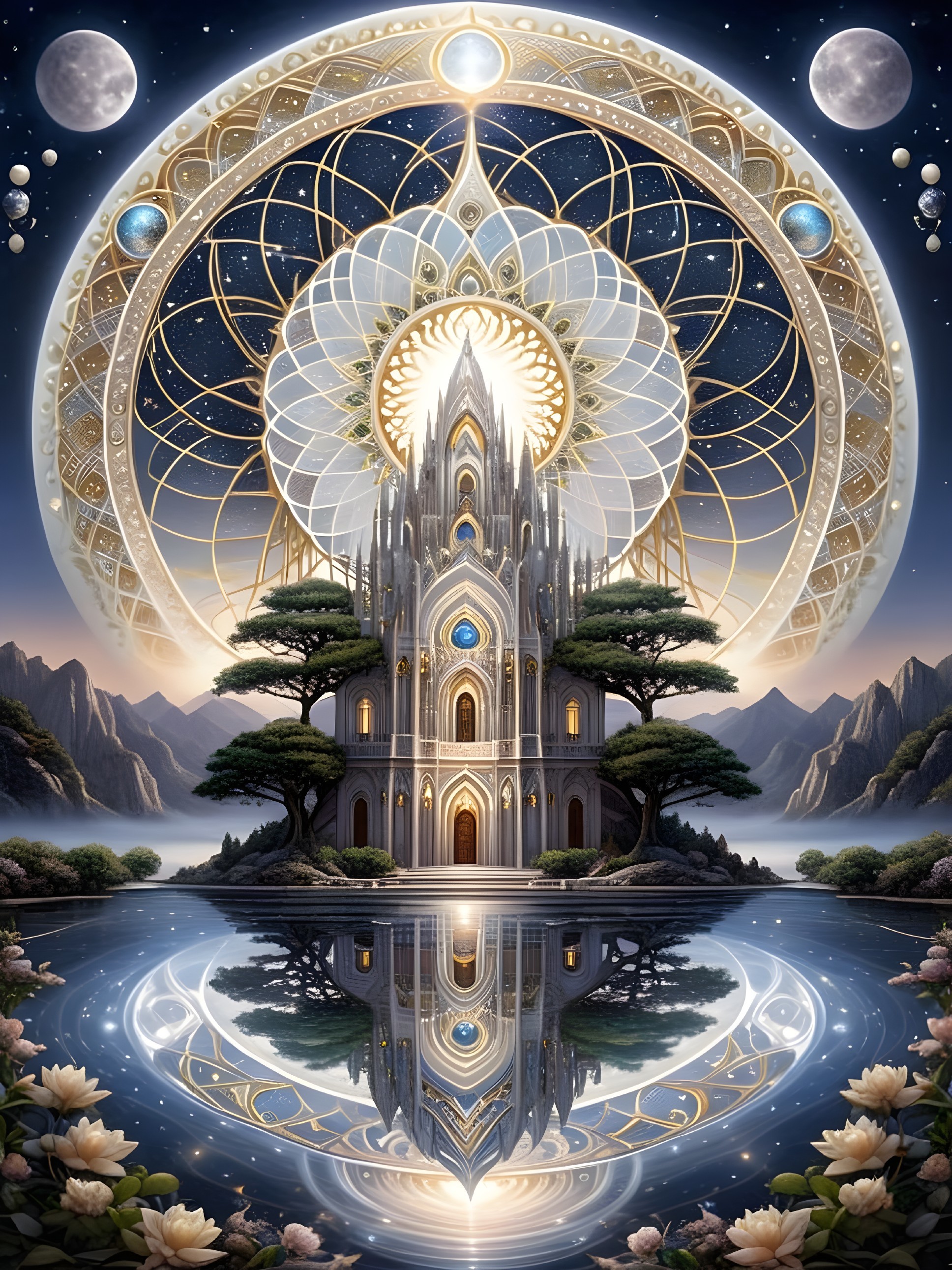 Majestic Palace Reflected in Tranquil Lake Scene