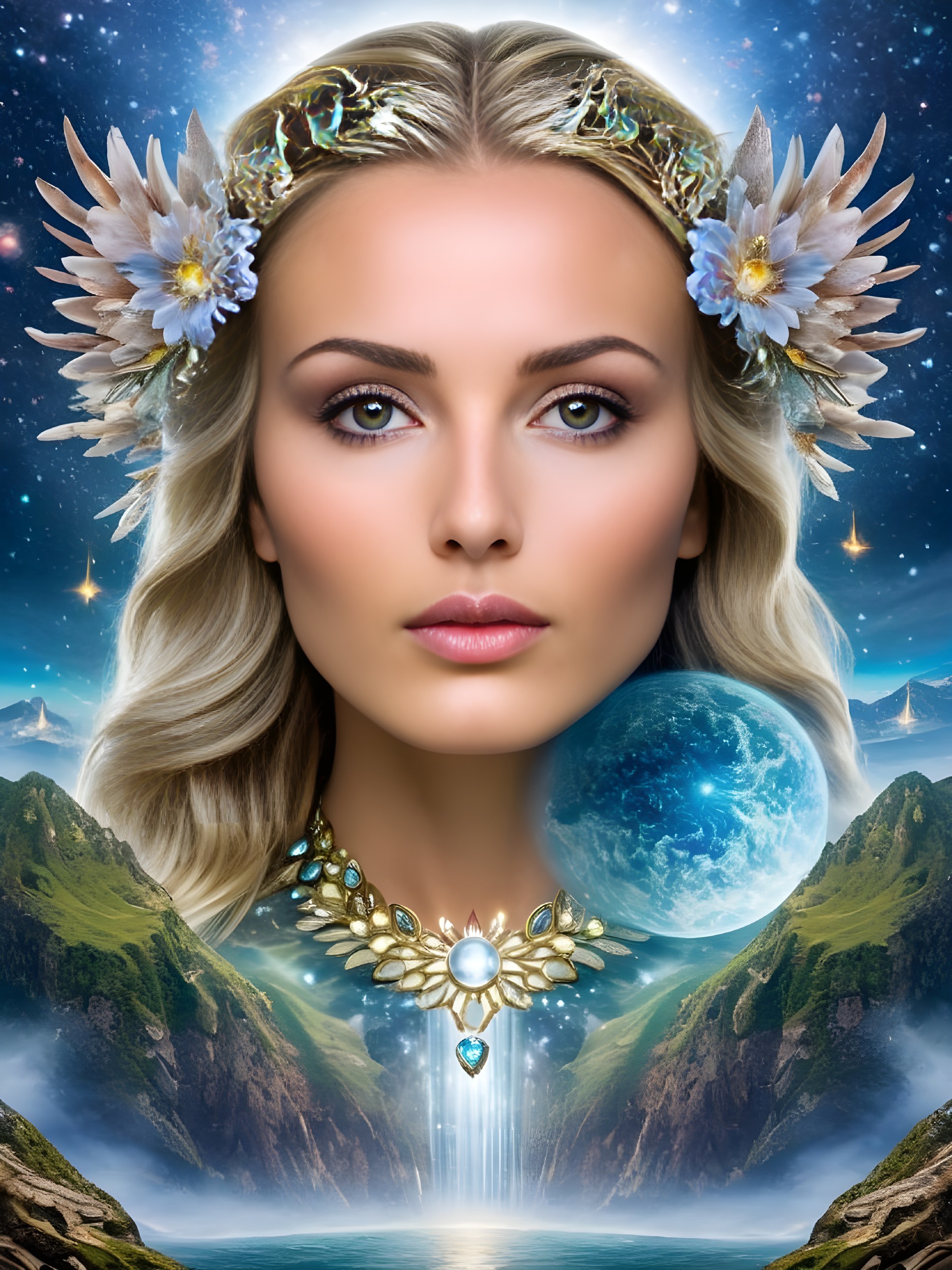 Fantasy Portrait of a Woman with Cosmic Backdrop