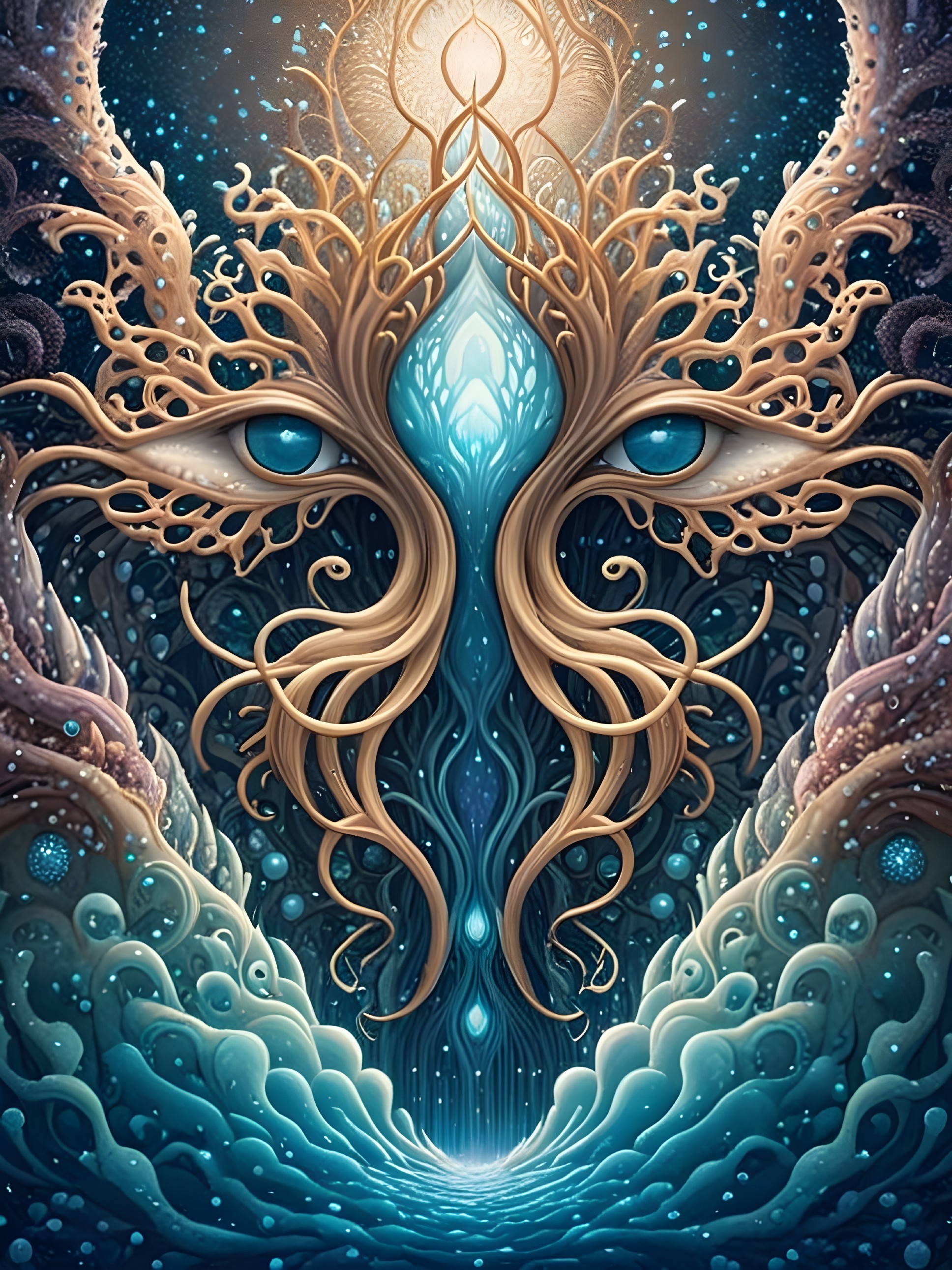 Ethereal Face of Roots and Branches in Cosmic Scene
