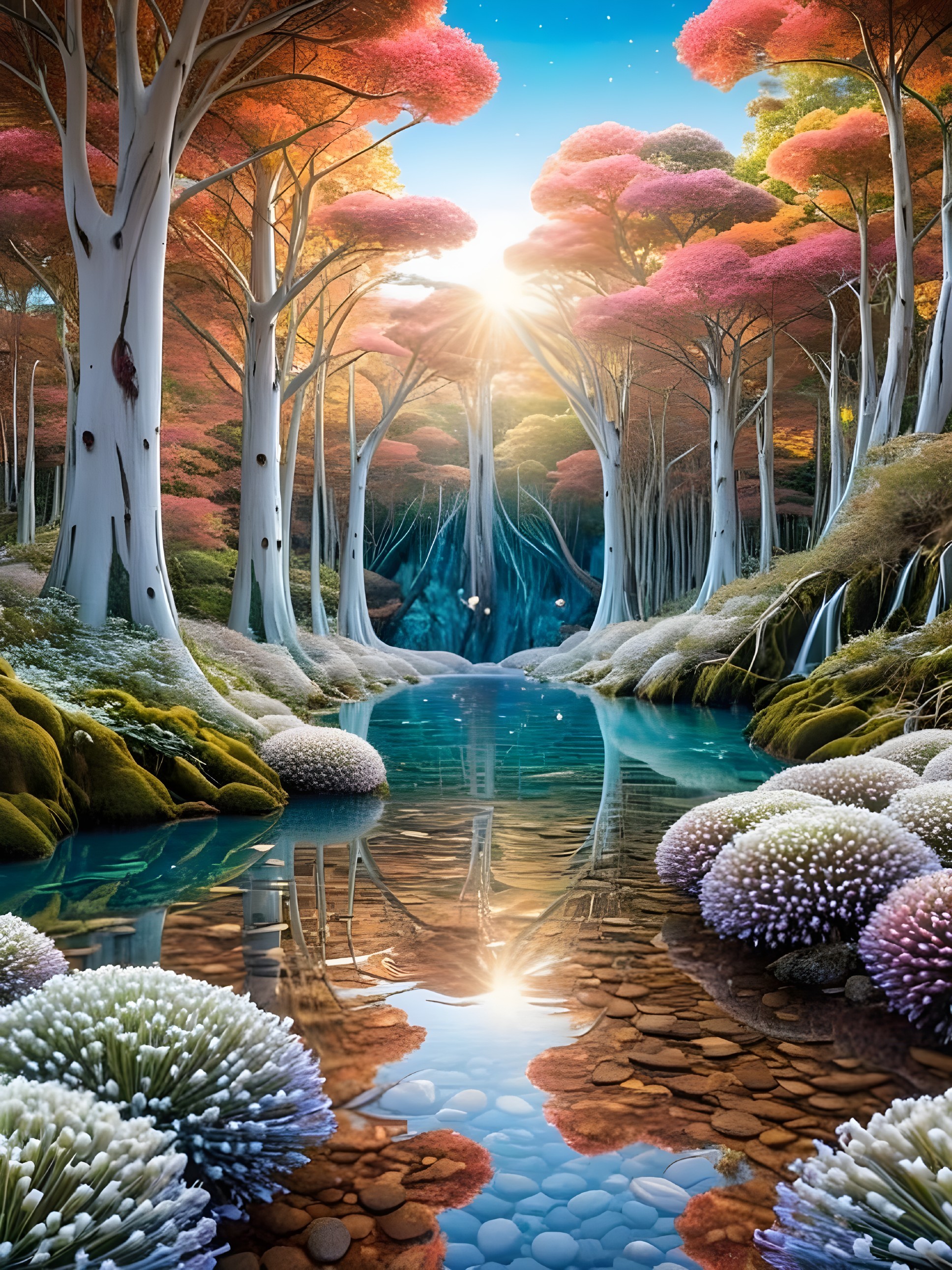 Serene Autumn Forest Scene with Reflective River