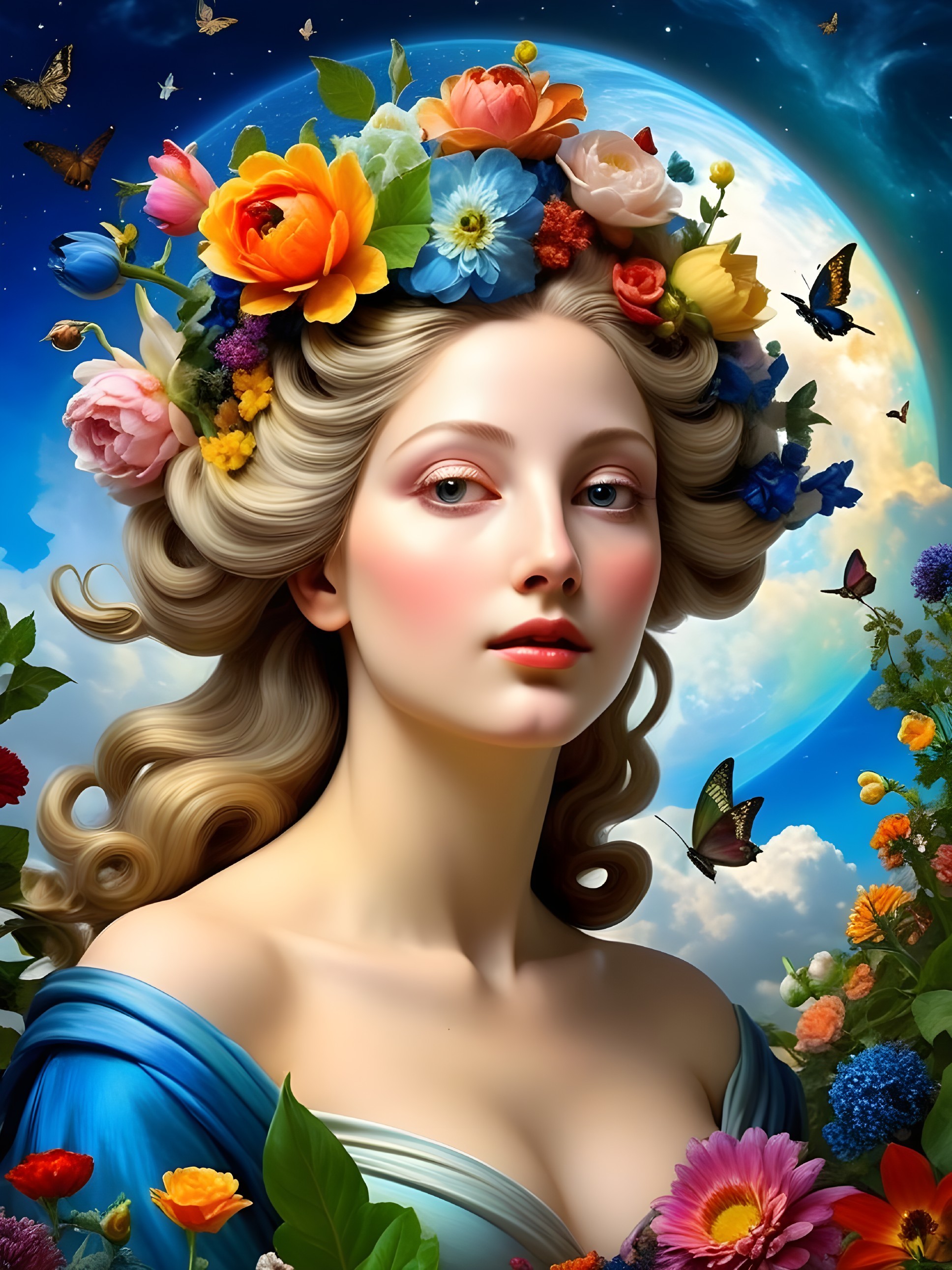 Woman with Flower Crown and Serene Expression