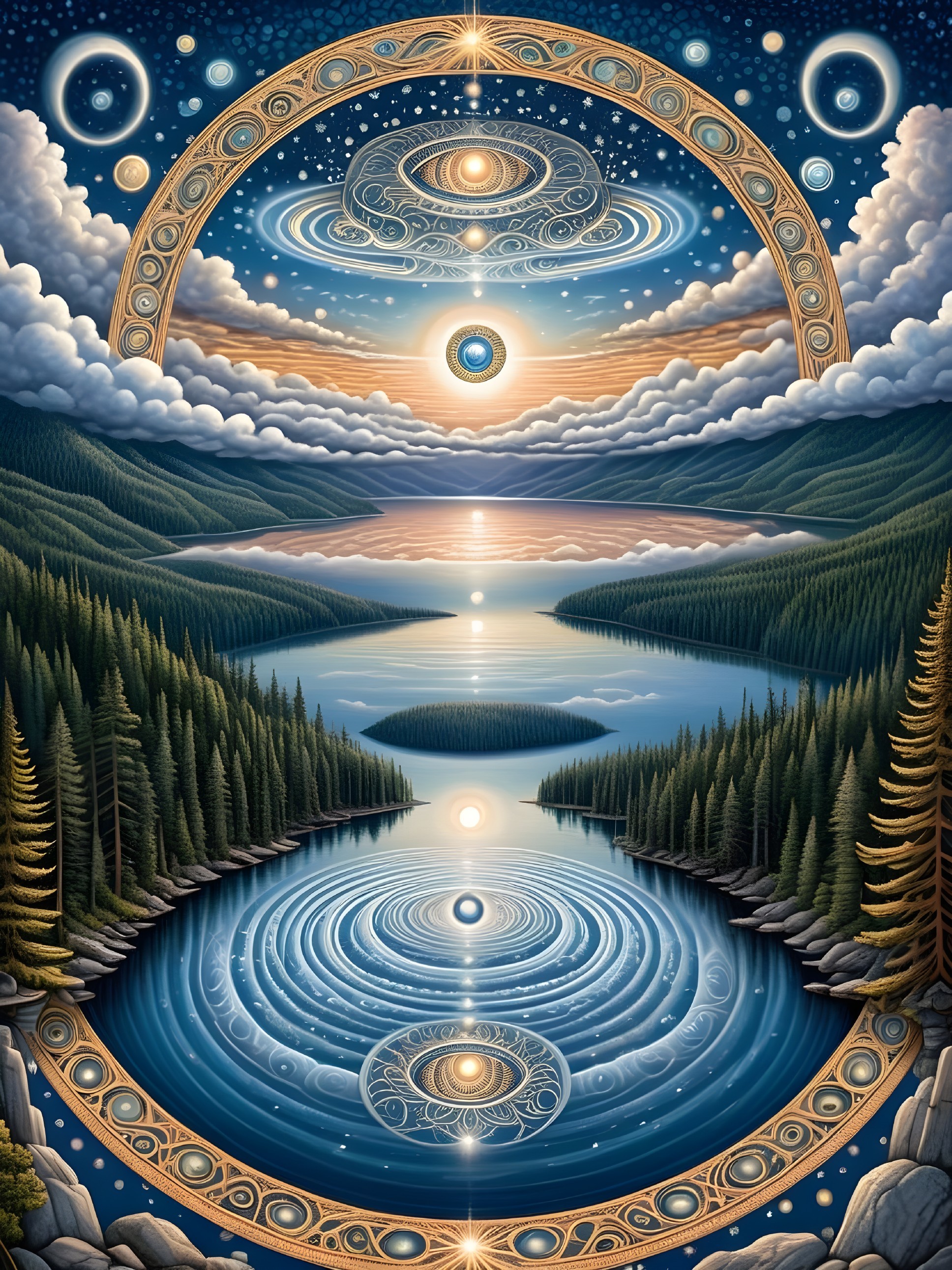 Tranquil Lake Reflecting Cosmic Landscape and Trees