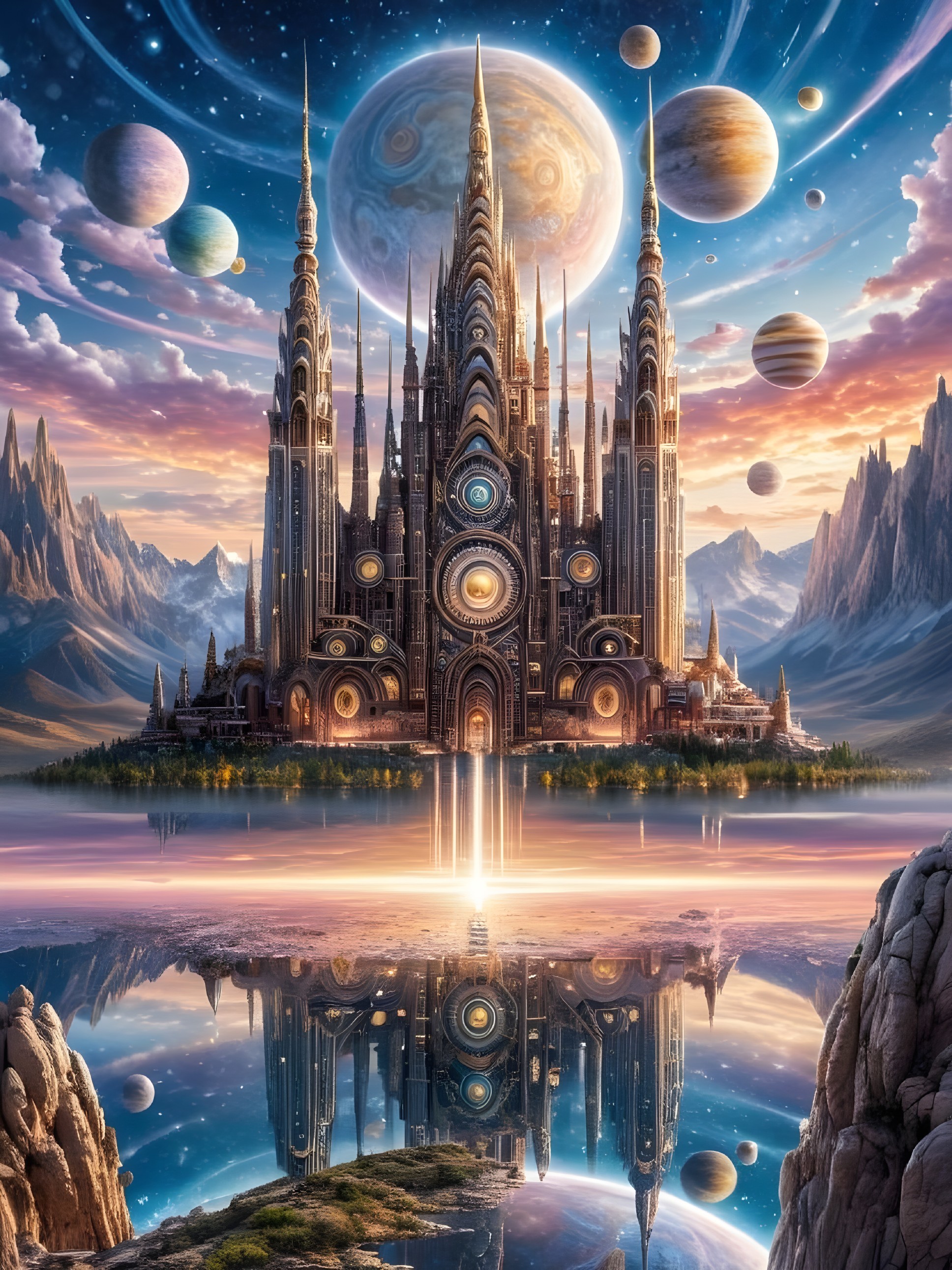 Majestic castle by serene lake in a vibrant landscape