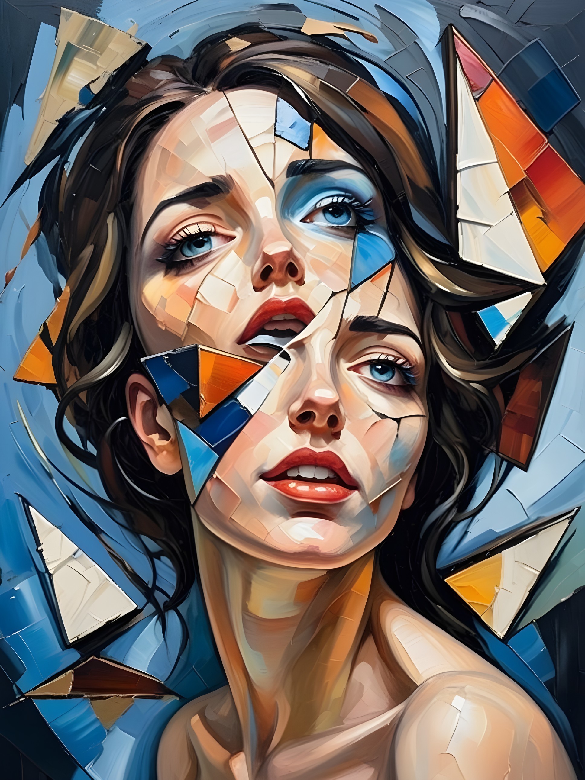 Fragmented Portrait of a Woman with Blue Eyes