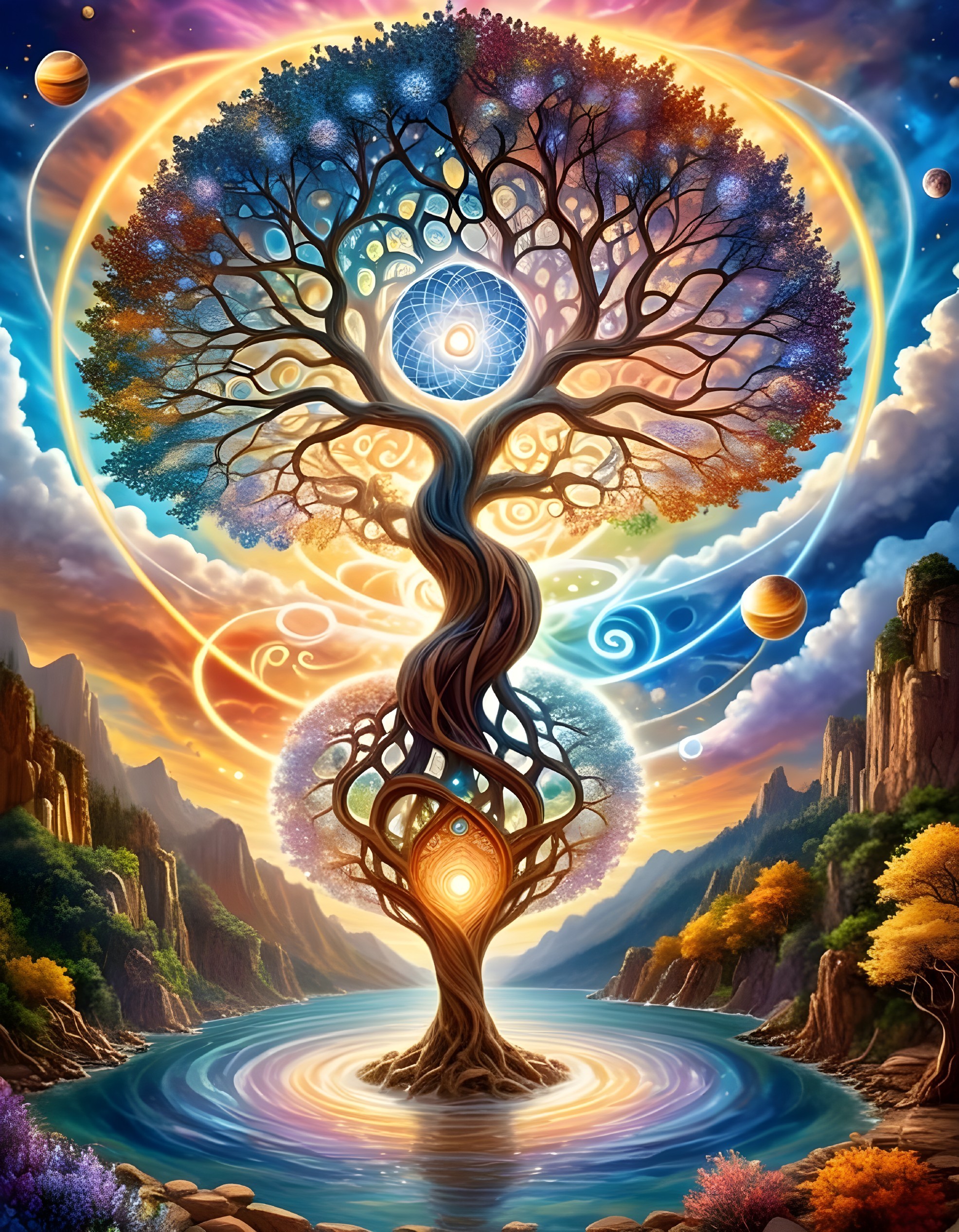 Surreal Tree of Life in Cosmic Landscape Artwork