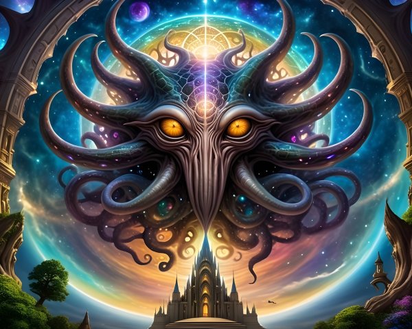 Cosmic Entity with Tentacles in Starry Background