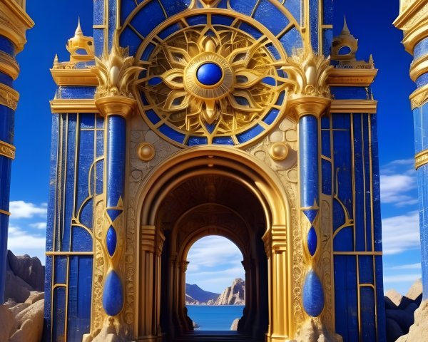 Grand Golden Arches Overlooking a Serene Ocean View