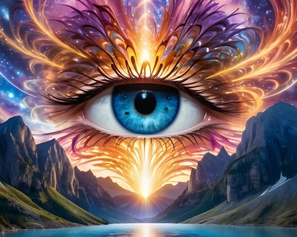 Vivid Blue Eye Surrounded by Swirling Color Patterns