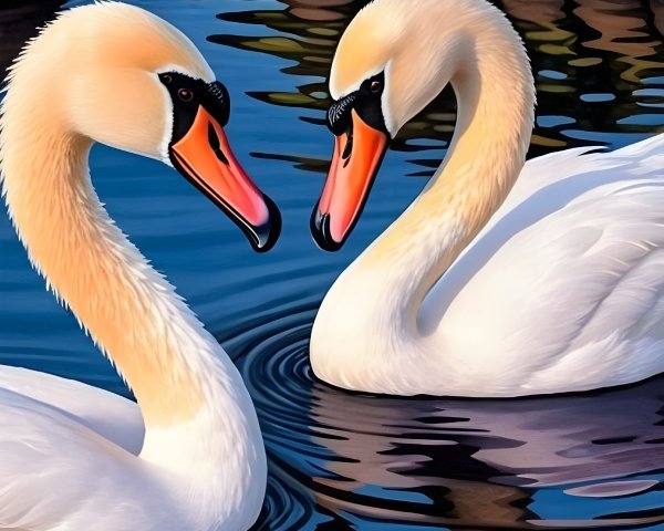 Elegant swans gliding on tranquil blue water