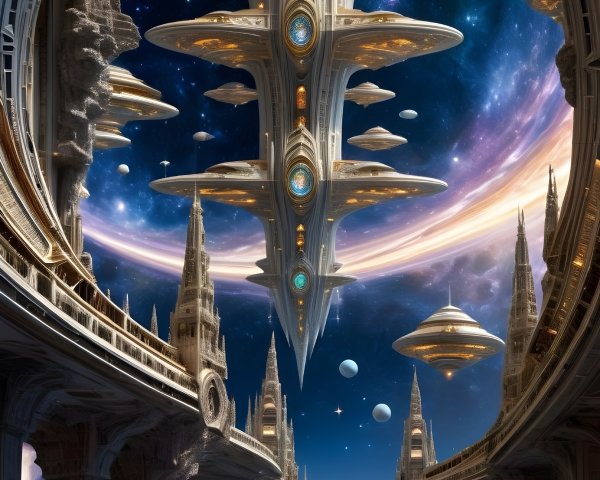 Futuristic Space City with Art Deco Architectural Elements