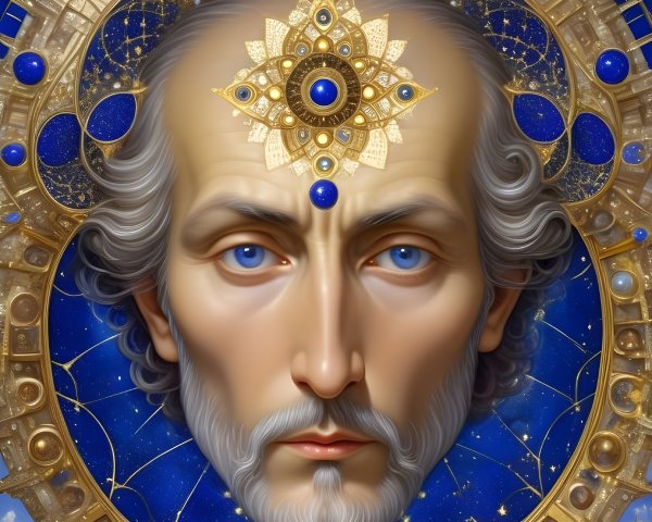 Ethereal Face Against Cosmic Blue Background