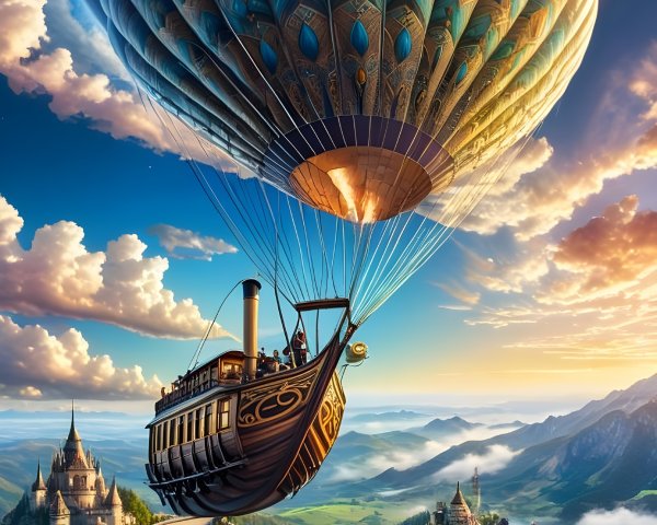 Intricately Designed Hot Air Balloon in Vibrant Sky