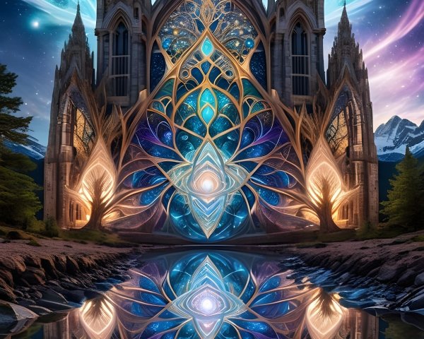 Gothic Cathedral in Vibrant Fantasy Landscape