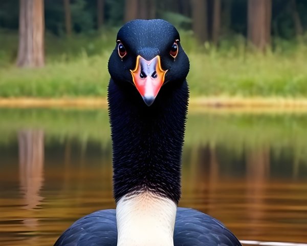 Close-up of a swan on a serene lake setting