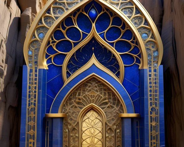 Ornate Doorway with Canyon Backdrop and Stained Glass