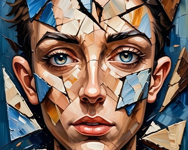 Portrait of a Young Person with Blue Eyes and Fragments