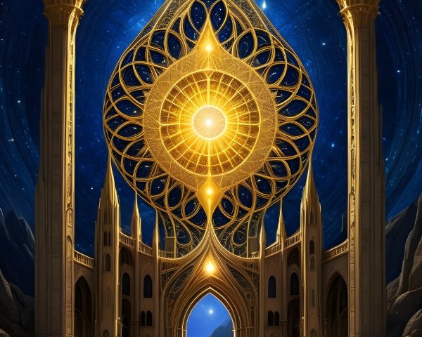 Ornate Architectural Masterpiece with Cosmic Backdrop