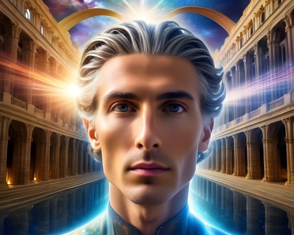 Cosmic Portrait of a Young Man with Celestial Elements