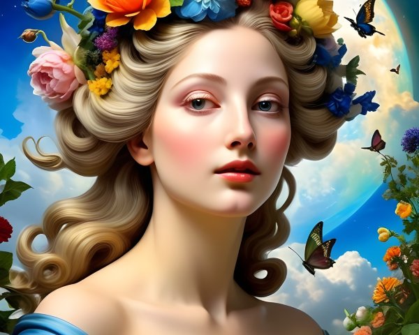 Woman with Flower Crown and Serene Expression