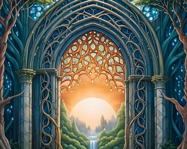 Intricate Archway Leading to a Serene Landscape