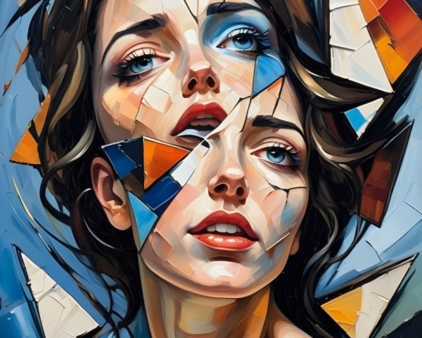 Fragmented Portrait of a Woman with Blue Eyes