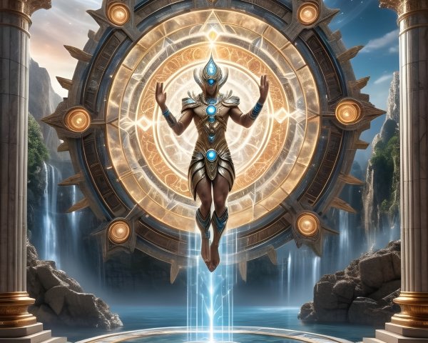 Female Deity in Ancient Temple with Ethereal Light