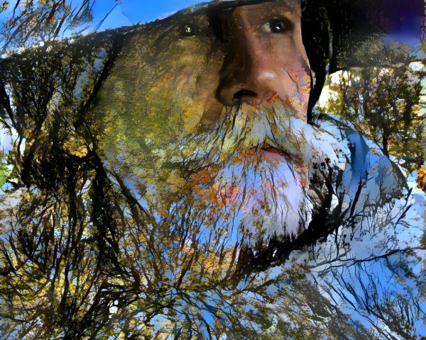 Thoughtful Figure with Vibrant Natural Overlay