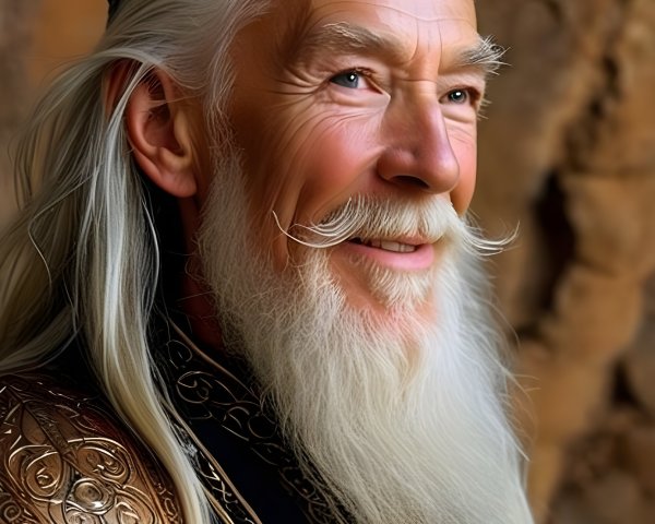 Elderly Man in Regal Robe and Mystical Setting