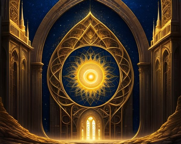 Grand Archway to Starry Night Over Serene Water